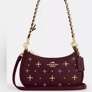 Coach Teri Mini Crossbody Bag With Crystals In Leather/Gold/Dark Wine CCE43 NWT